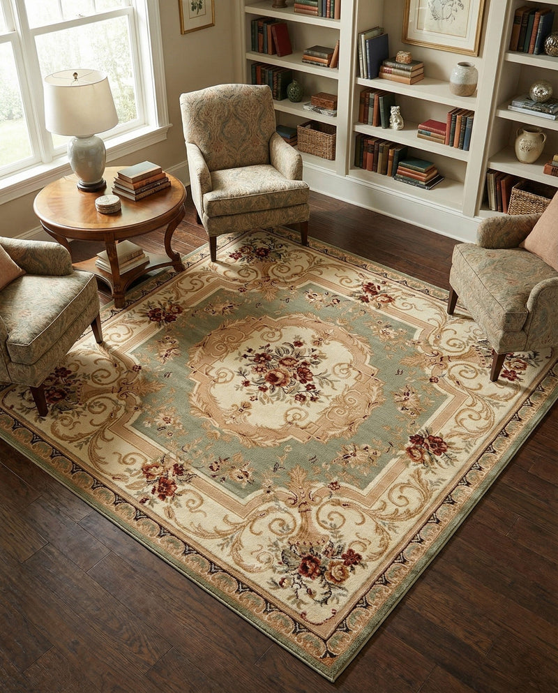 Versailles Elegance Collection Area Rug -  Louveciennes (Green) Square Green  lifestyle 55