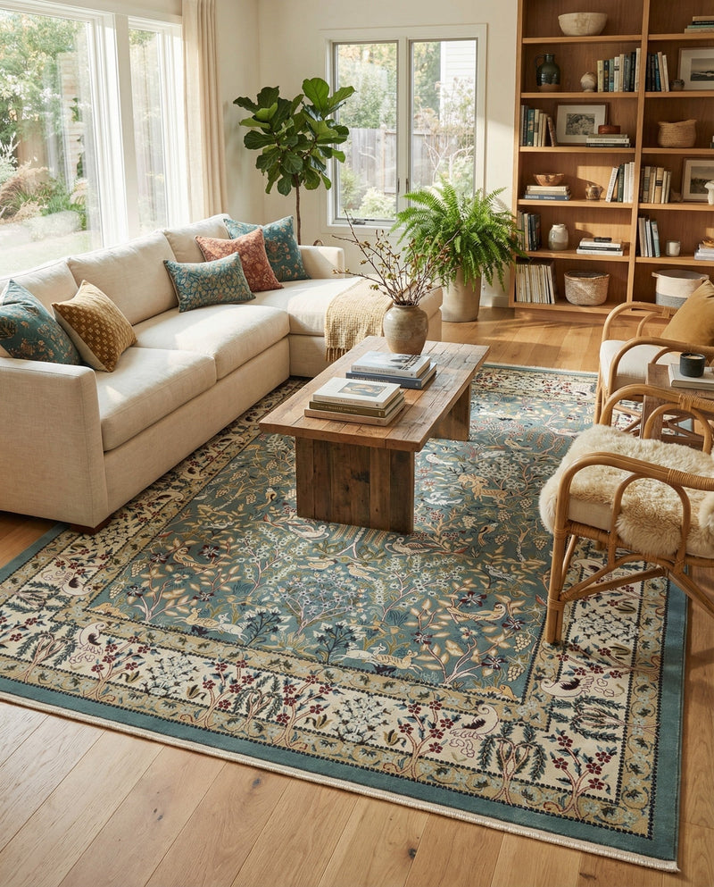 Persian Elegance Collection Area Rug -  Kerman (Blue) Rectangle Blue  lifestyle 22