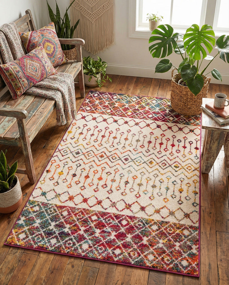 Mediterranean Lattice Collection Area Rug -  Casablanca (Ivory Multi) Rectangle Ivory Multi  lifestyle 16