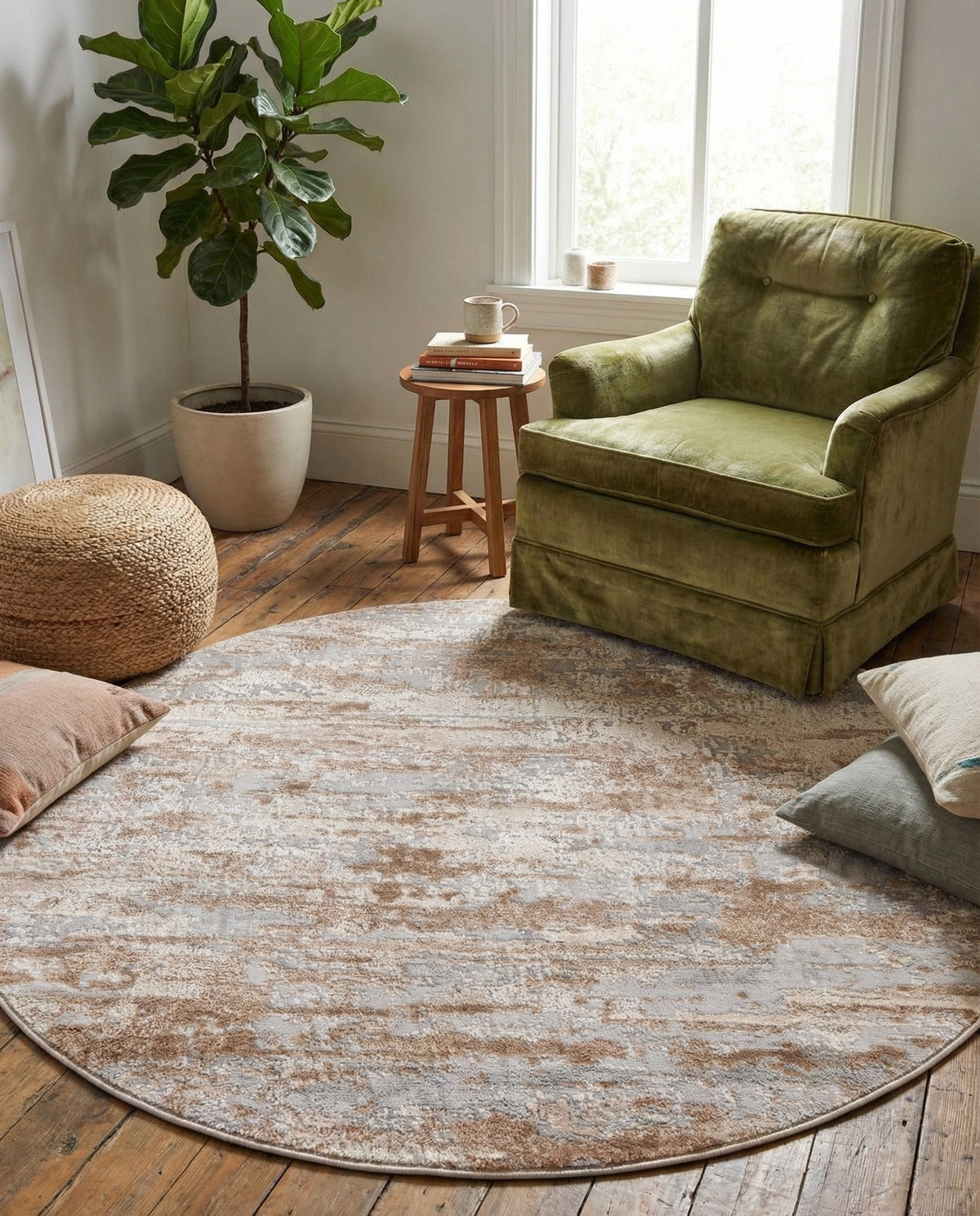 Aegean Elegance Collection Area Rug - Mesa Round Beige  lifestyle 94