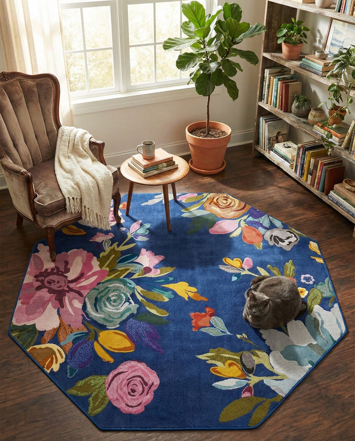 Meadow Breeze Collection Area Rug - Wildflower Octagon Blue  lifestyle 71