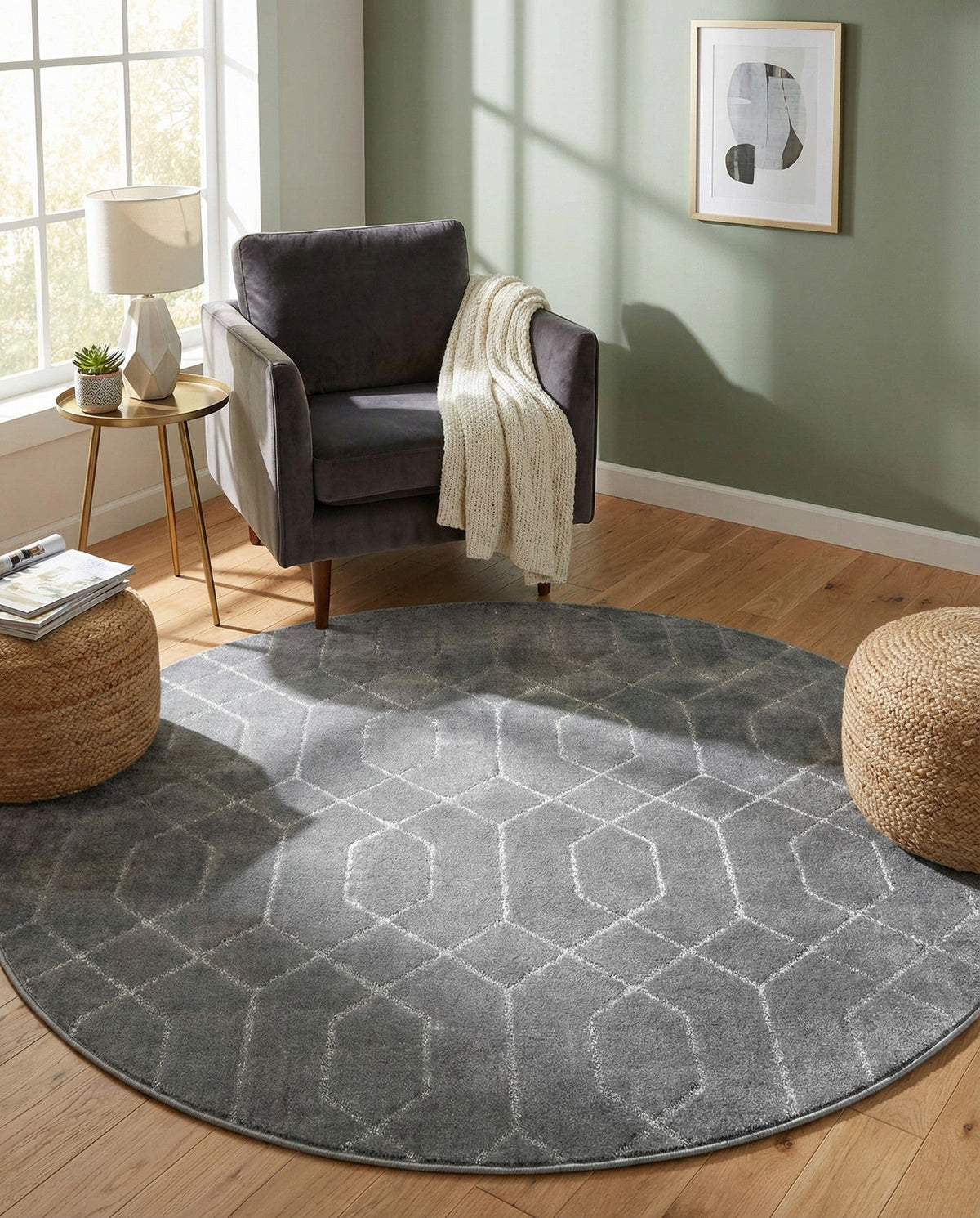 Hollywood Luxe Collection Area Rug - Sunset Round Gray Silver  lifestyle 182
