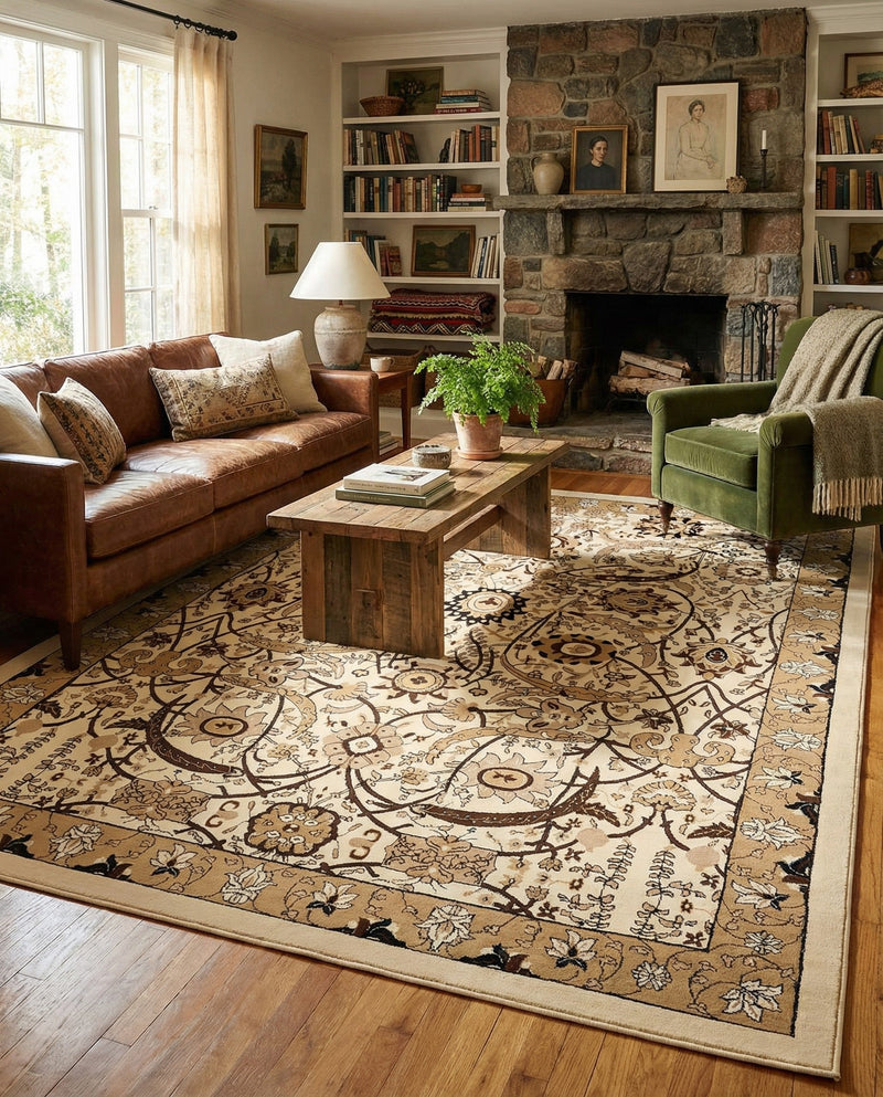 Tabriz Tapestry Collection Area Rug - Sahand (Ivory) Rectangle Ivory  lifestyle 18