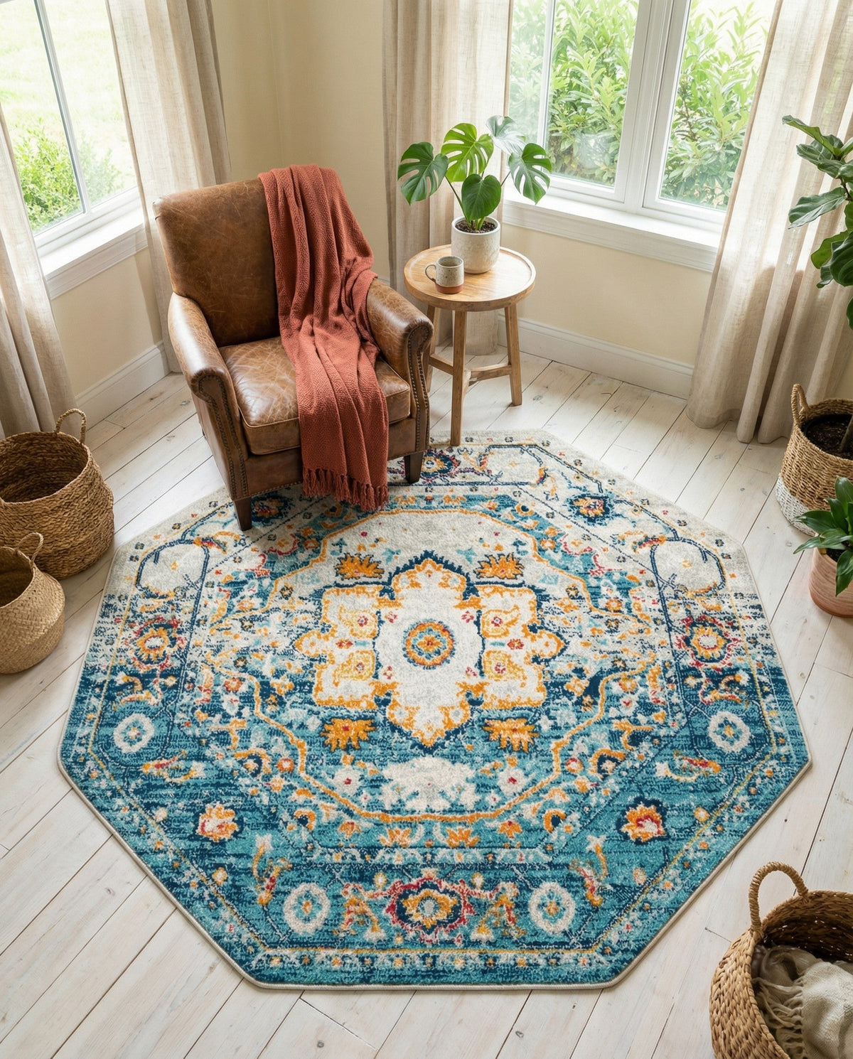 Parisian Elegance Collection Area Rug - Versailles (Teal) Octagon Teal  lifestyle 94