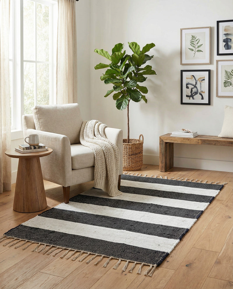 Tassel Trail Collection Area Rug - Pathway (Navy Blue) Rectangle Navy Blue  lifestyle 5