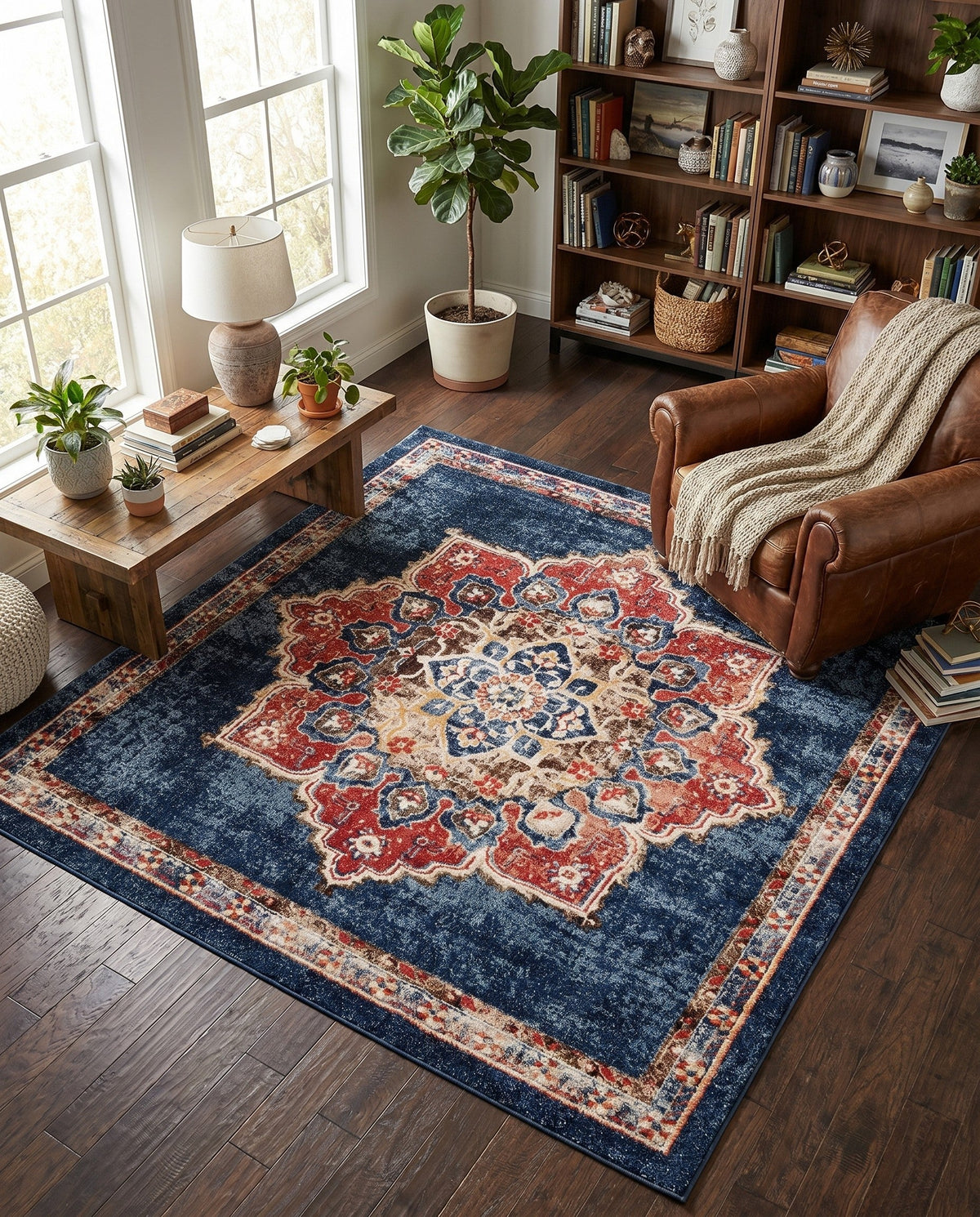 Eden Oasis Collection Area Rug -  Tranquility (Dark Blue) Square Dark Blue  lifestyle 98