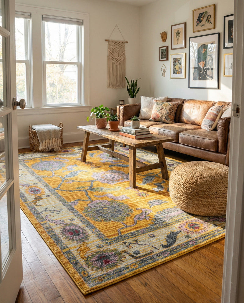 Arcadia Rugs Collection Area Rug - Eden (Yellow) Rectangle Yellow  lifestyle 14