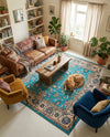 Casablanca Tapestry Collection Area Rug -  Marrakech (Arctic Aqua Blue) Square Arctic Aqua Blue  lifestyle 32