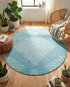 Seychelles Stripes Collection Area Rug - Mahe (Light Blue) Round Light Blue  lifestyle 49