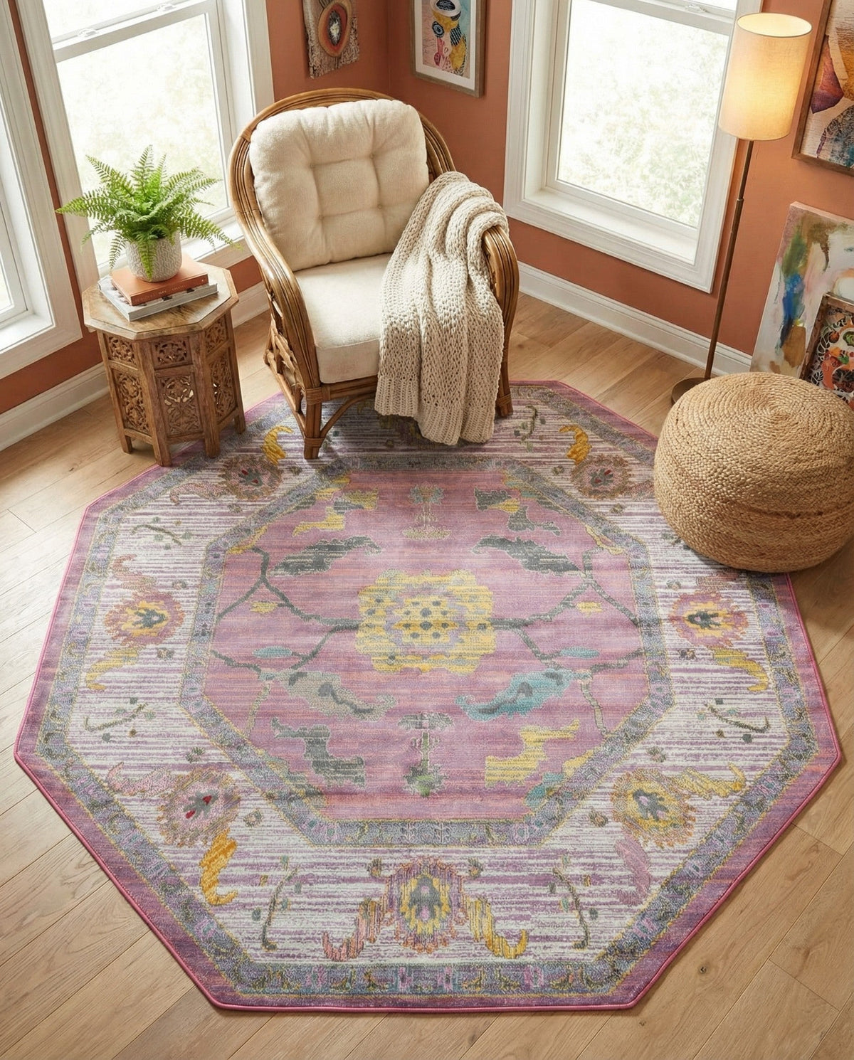 Arcadia Rugs Collection Area Rug - Eden (Pink) Octagon Pink  lifestyle 85
