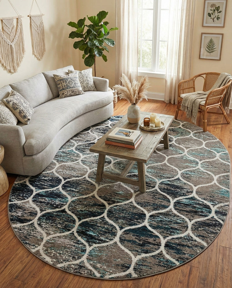 Trellis Mosaic Collection Area Rug -  Pergolatown (Blue Multi) Oval Blue Multi  lifestyle 77