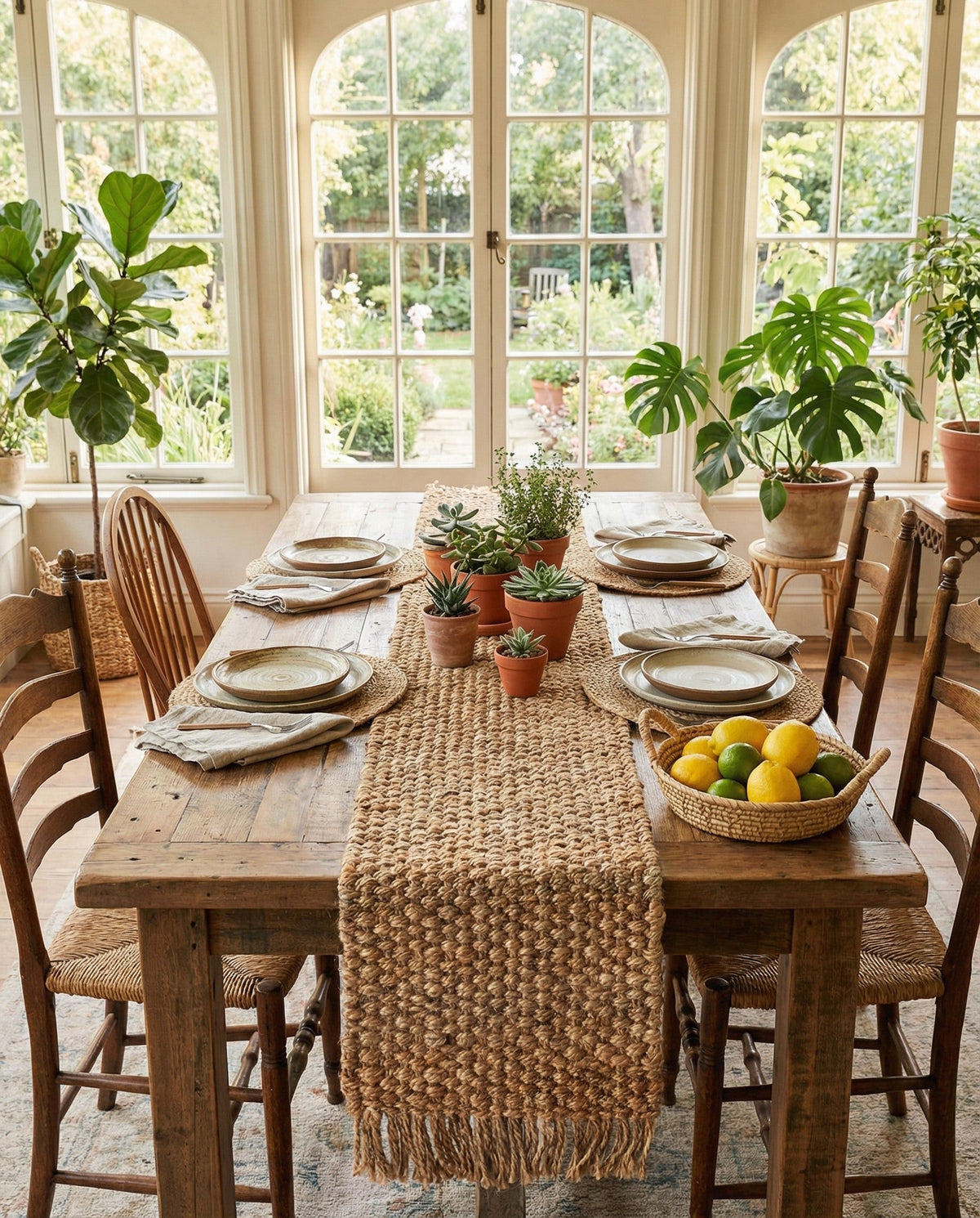 Savannah Jute Collection Area Rug - Seashore Table Runner Natural  lifestyle 167