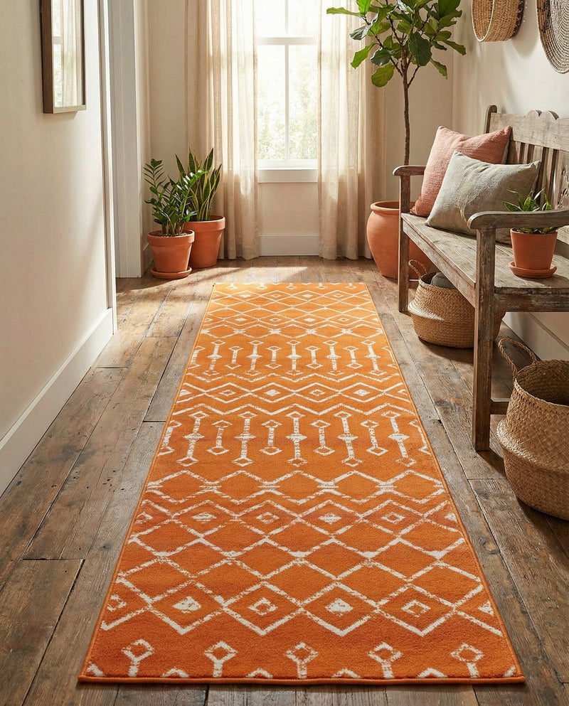 Marrakech Lattice Collection Area Rug - Medina (Orange) Runner Orange  lifestyle 29