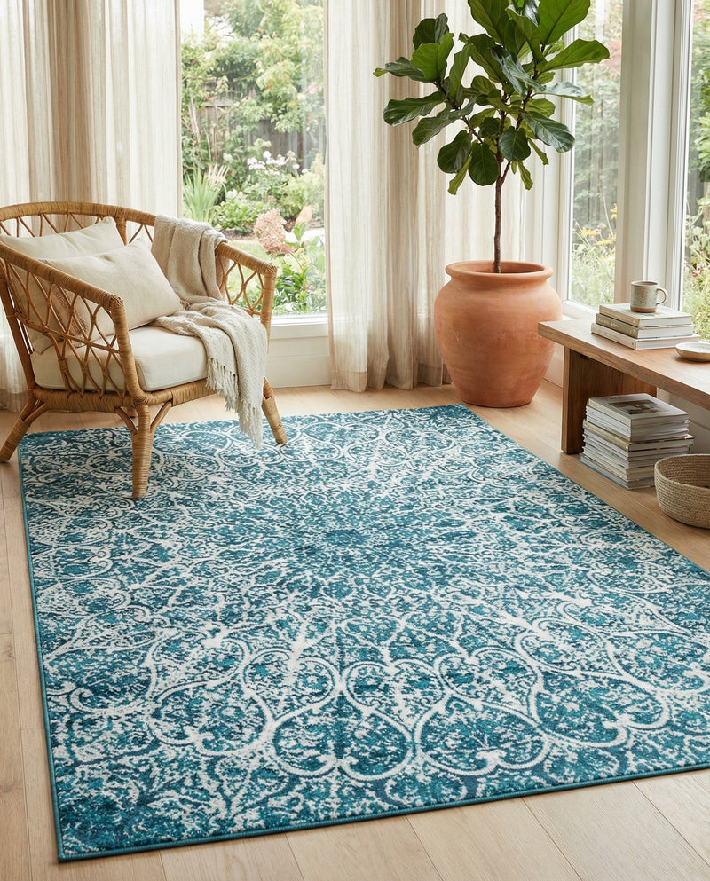 Riviera Elegance Collection Area Rug -  Eze Rectangle Turquoise  lifestyle 36