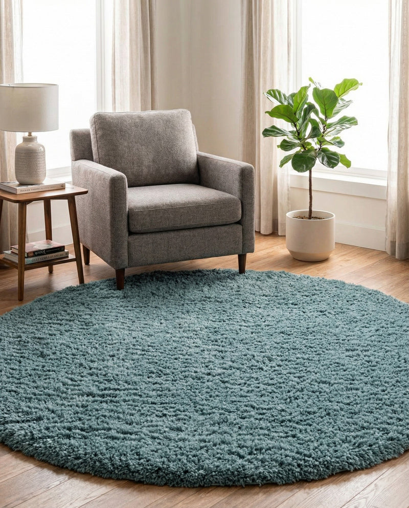 Eternal Plush Oasis Collection Area Rug -  Tranquility (Slate Blue) Round Slate Blue  lifestyle 30