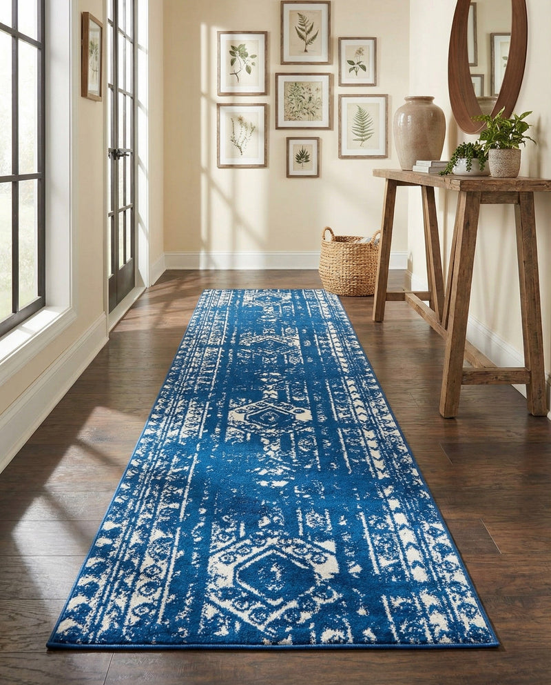 Brighton Stripes Collection Area Rug - Sussex (Navy Blue) Runner Navy Blue  lifestyle 67