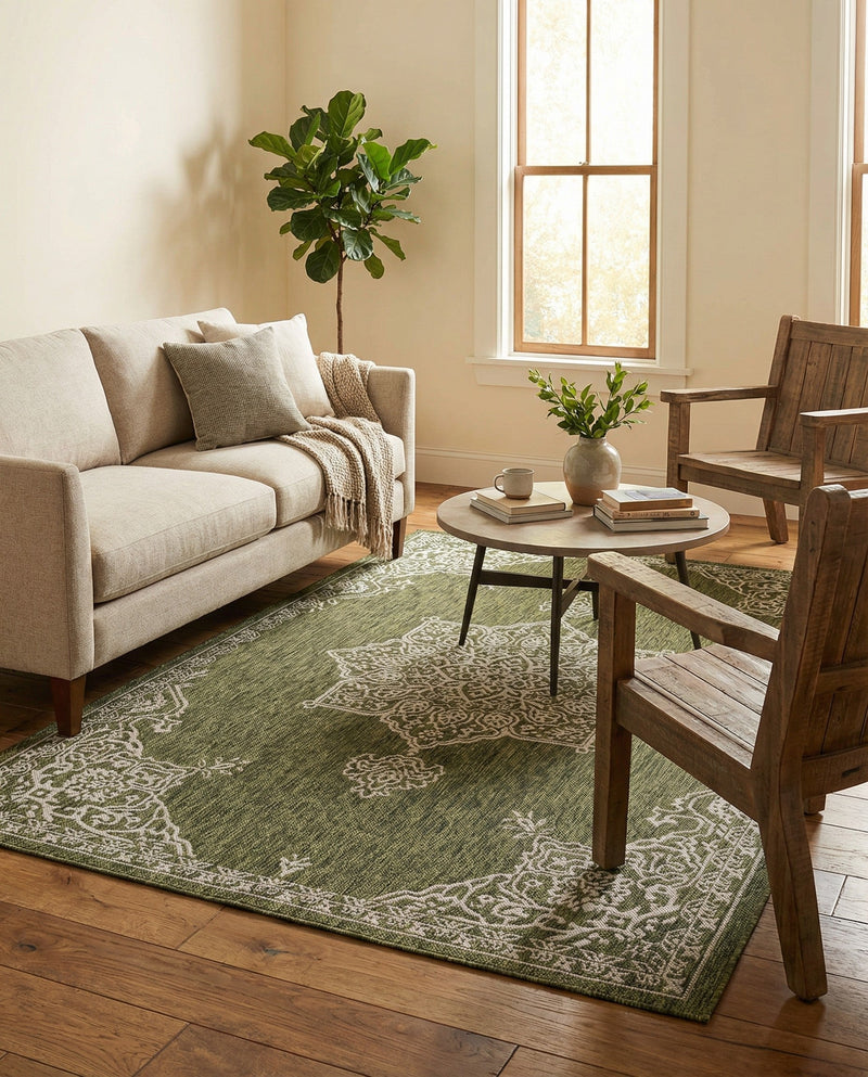 Patio Heritage Collection Area Rug -  Charleston (Green) Rectangle Green  lifestyle 13