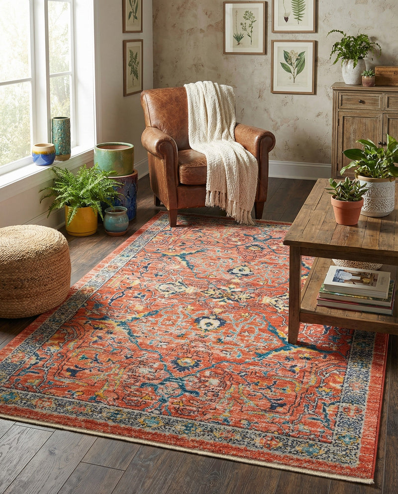 Seville Stripes Collection Area Rug -  Malaga (Brick Red) Rectangle Brick Red  lifestyle 18