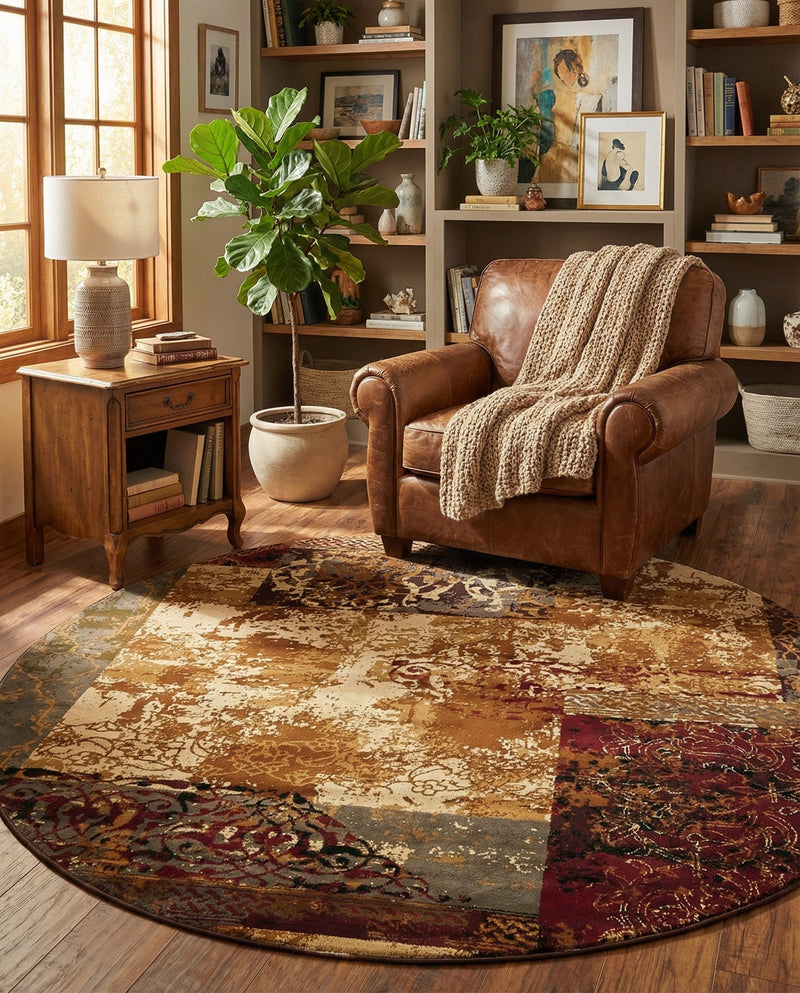 Bistro Lounge Collection Area Rug -  Latte Round Beige  lifestyle 40