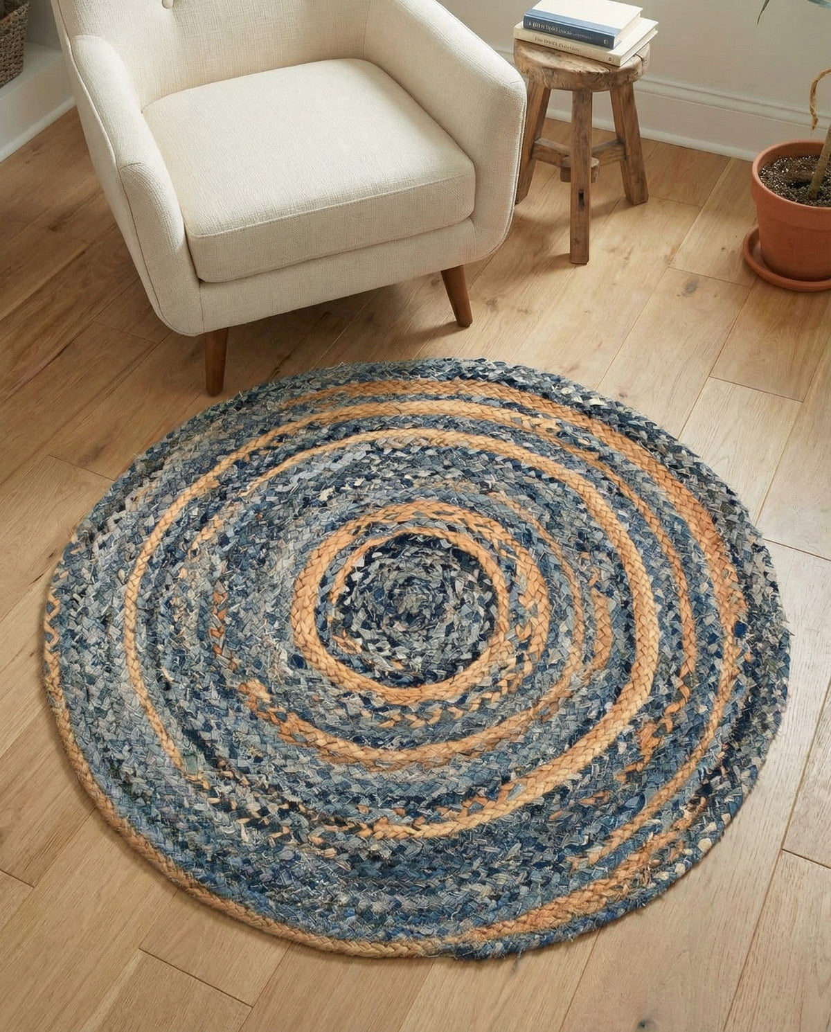Woven Udaipur Collection Area Rug - Sahara Round Blue and Natural  lifestyle 107