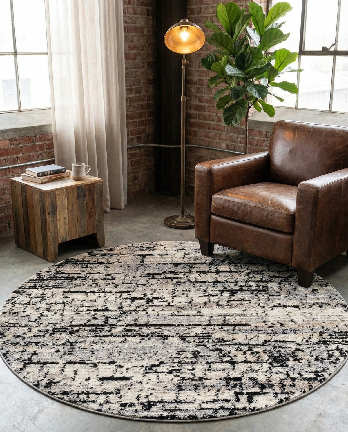 Santa Fe Trails Collection Area Rug -  Chaparral Round Gray  lifestyle 106