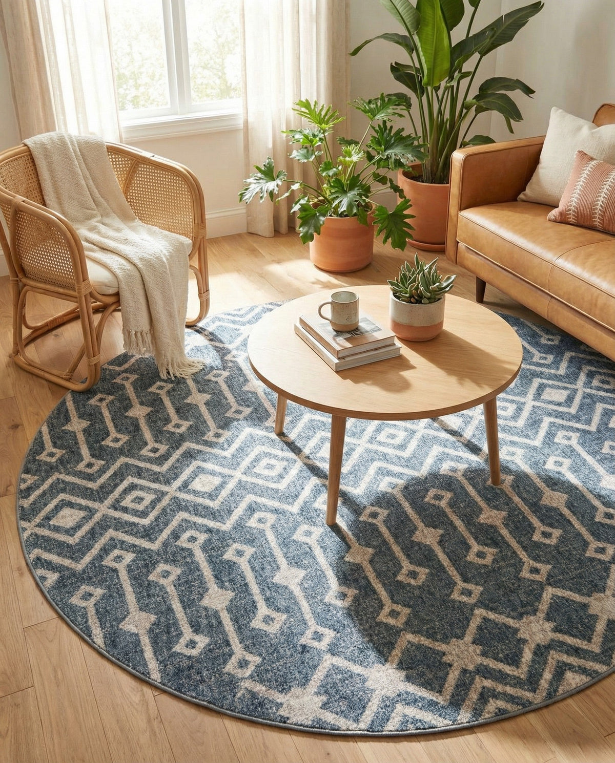 Geo Garden Lattice Collection Area Rug -  Andalusia Round Harbor Blue  lifestyle 142