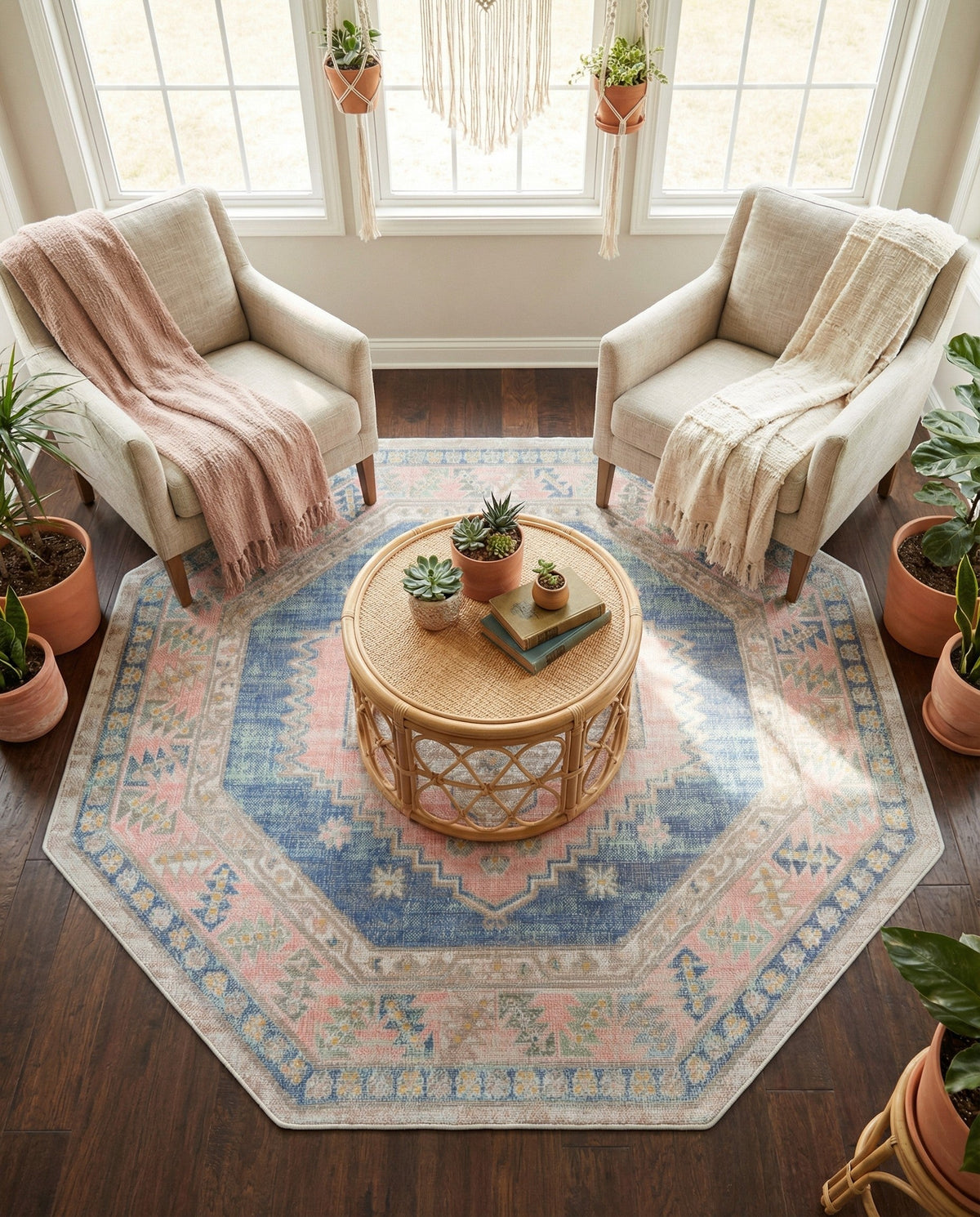 Savannah Series Collection Area Rug -  Augusta (French Blue) Octagon French Blue  lifestyle 89