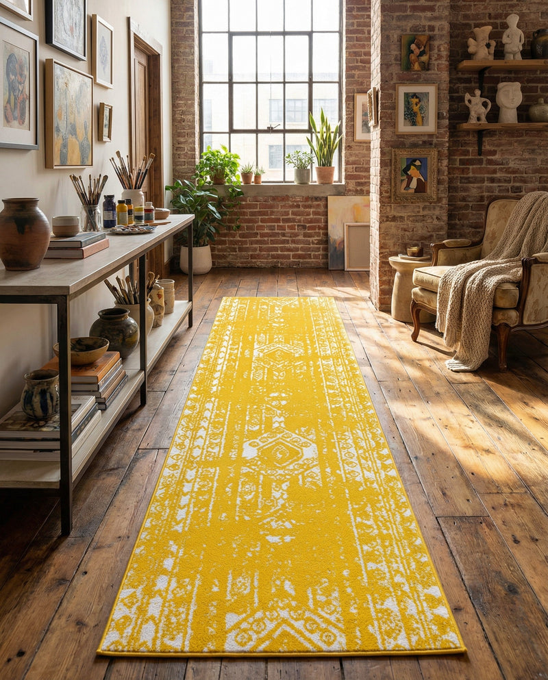 Brighton Stripes Collection Area Rug - Sussex (Yellow) Runner Yellow  lifestyle 65