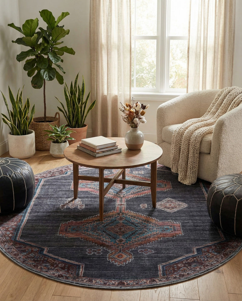 Rovaniemi Collection Area Rug - Lapland Round Charcoal and Gray  lifestyle 73