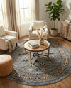 Tabriz Tapestries Collection Area Rug - Azerbaijan (Gray) Round Gray  lifestyle 33