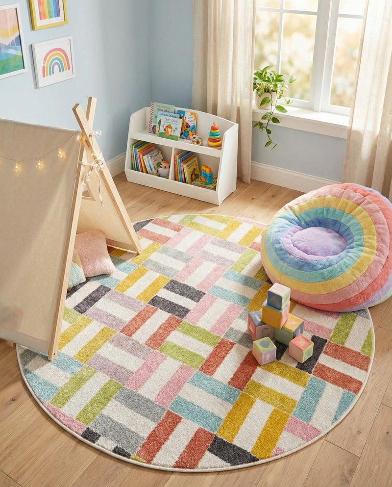 Wonder Tykes Collection Area Rug -  Kaleidoscope Round Multi  lifestyle 32