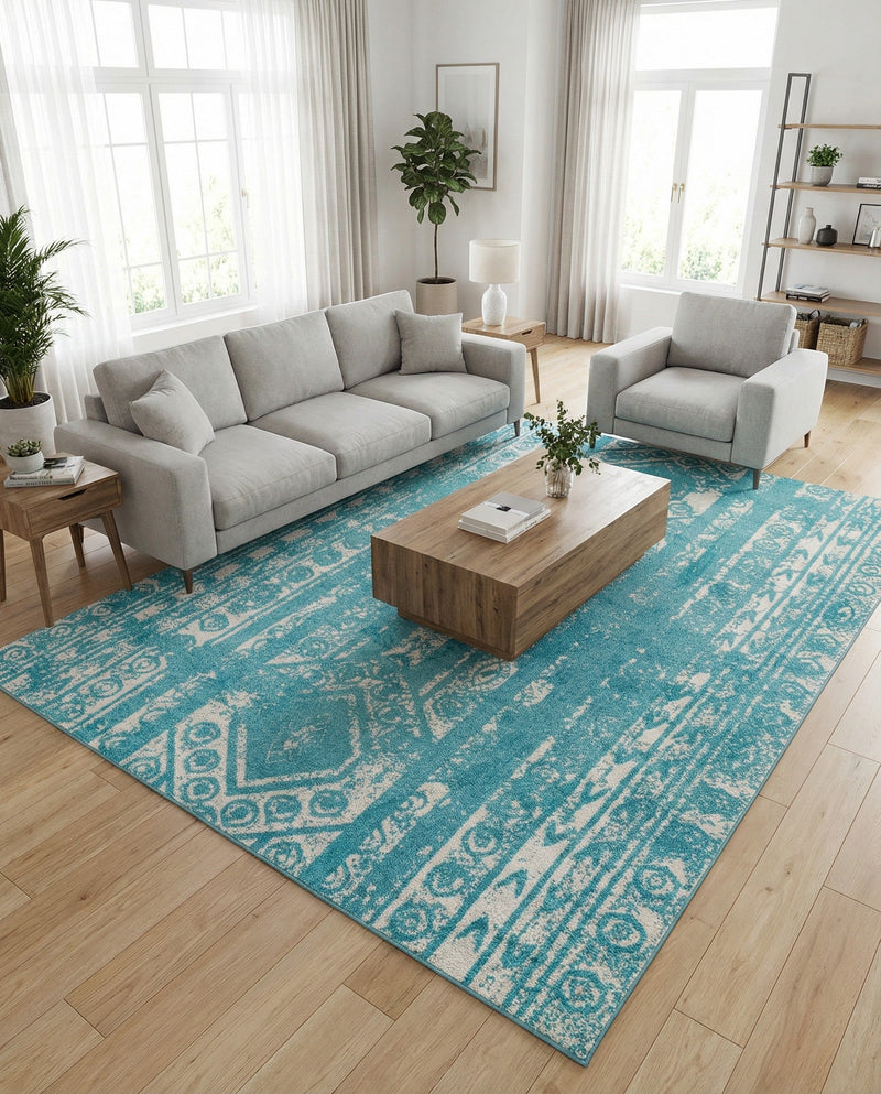 Brighton Stripes Collection Area Rug - Sussex (Light Blue) Rectangle Light Blue  lifestyle 12