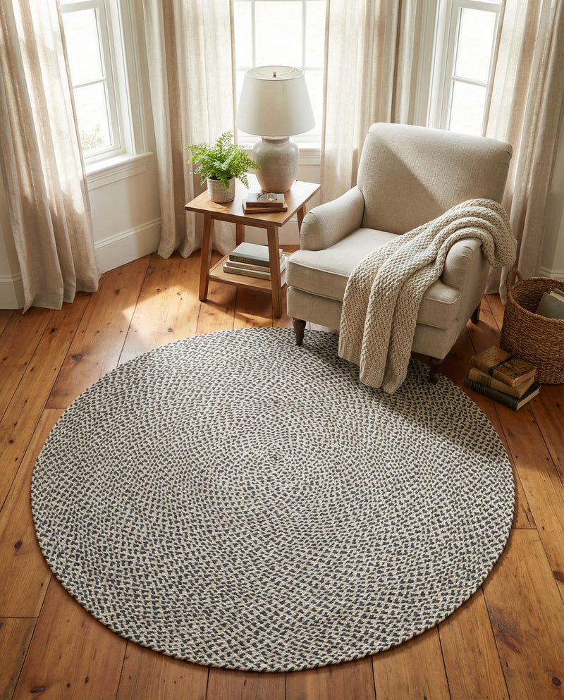 Highland Woven Jute Collection Area Rug - Glenmore (Gray) Round Gray  lifestyle 66