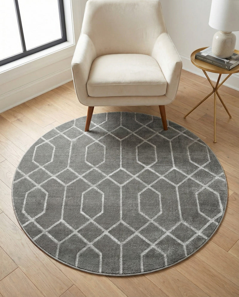 Hollywood Luxe Collection Area Rug - Sunset (Gray Silver) Round Gray Silver  lifestyle 57