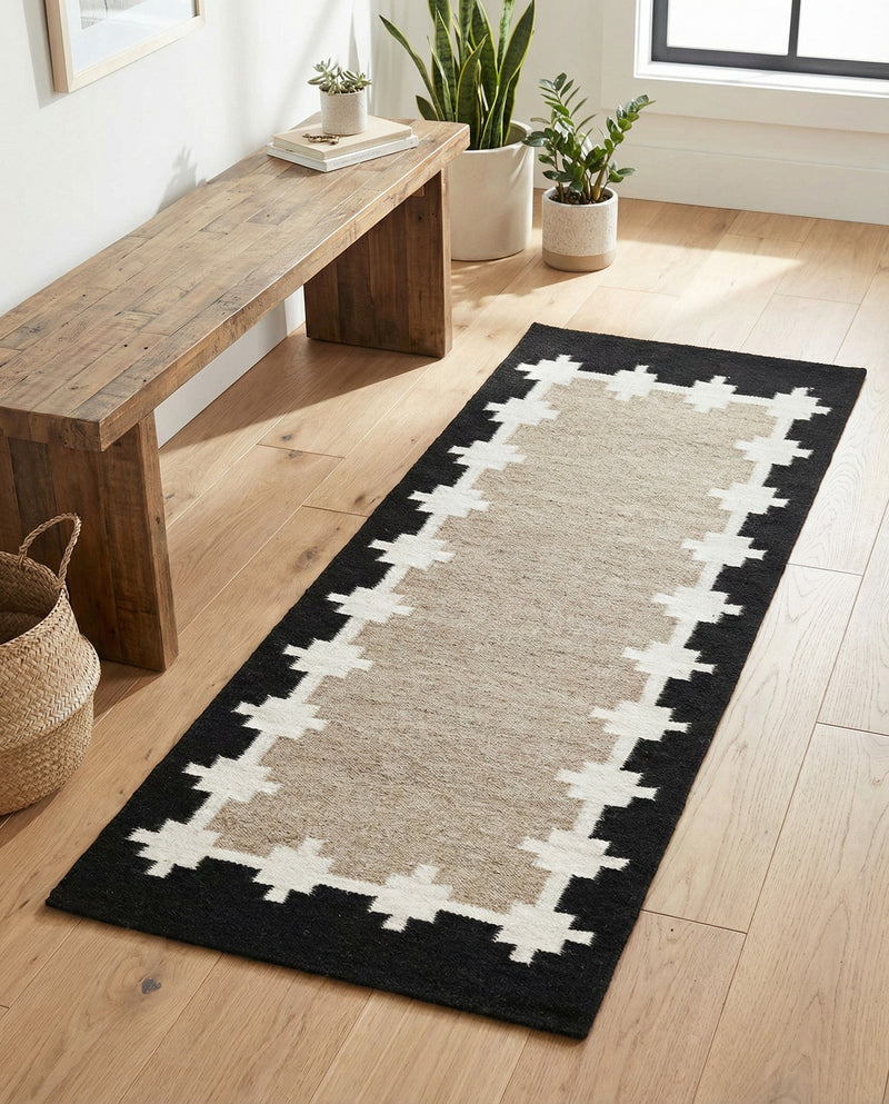 Caspian Wool Collection Area Rug - Baku Runner Gray and Black  lifestyle 42