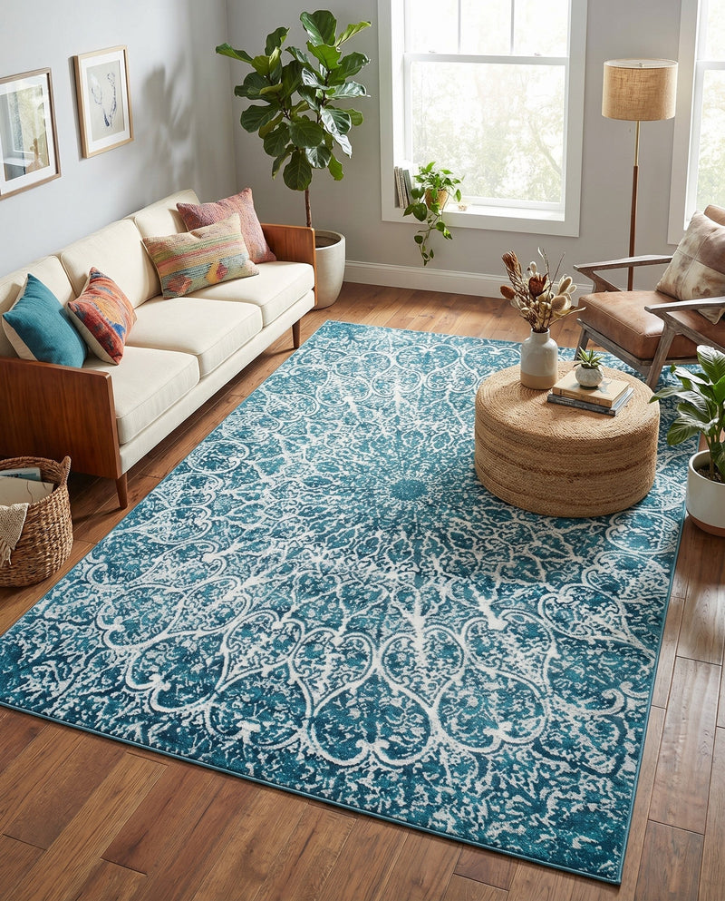 Riviera Elegance Collection Area Rug -  Eze Rectangle Turquoise  lifestyle 9