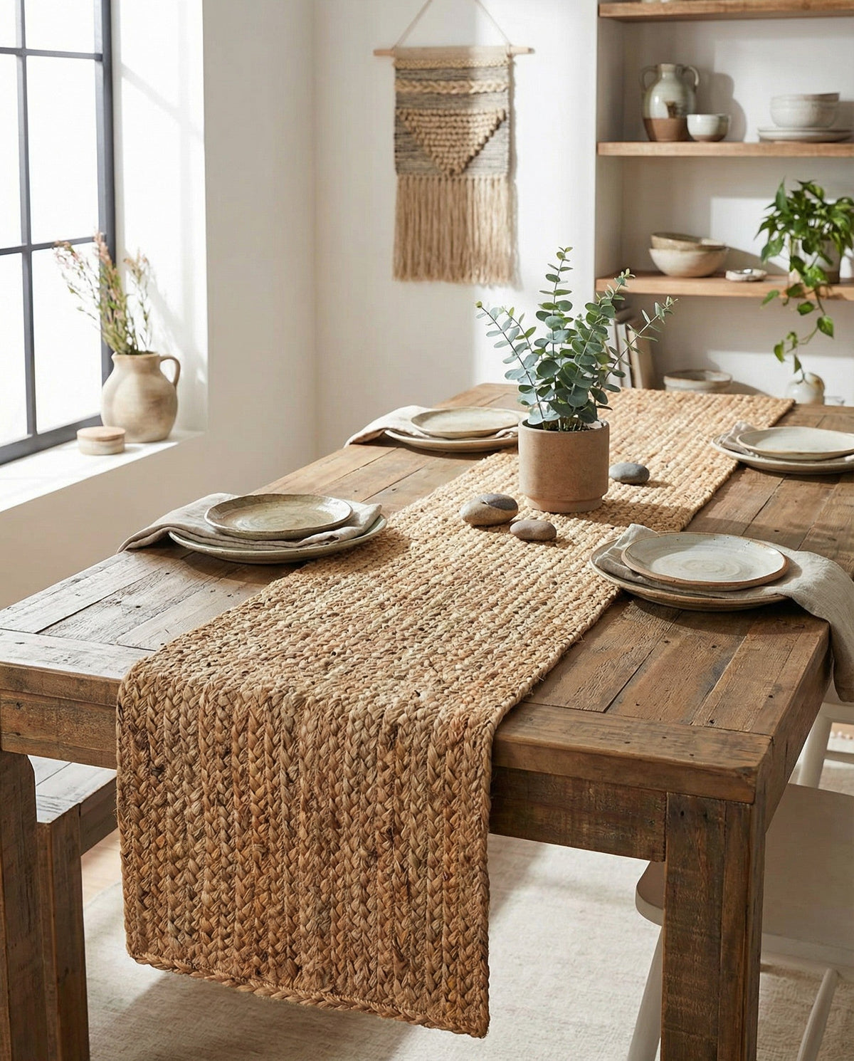 Woven Seaside Jute Collection Area Rug - Savannah (Natural) Table Runner Natural  lifestyle 124