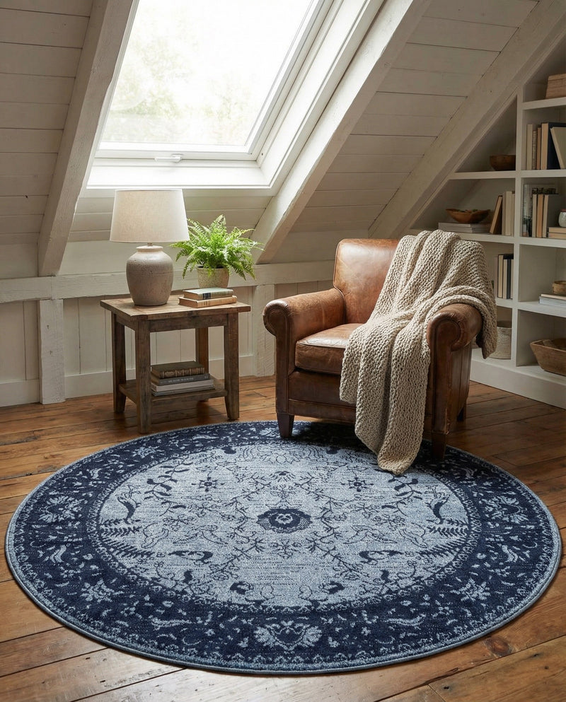 Horizon Collection Area Rug -  Apex (Blue) Round Blue  lifestyle 62