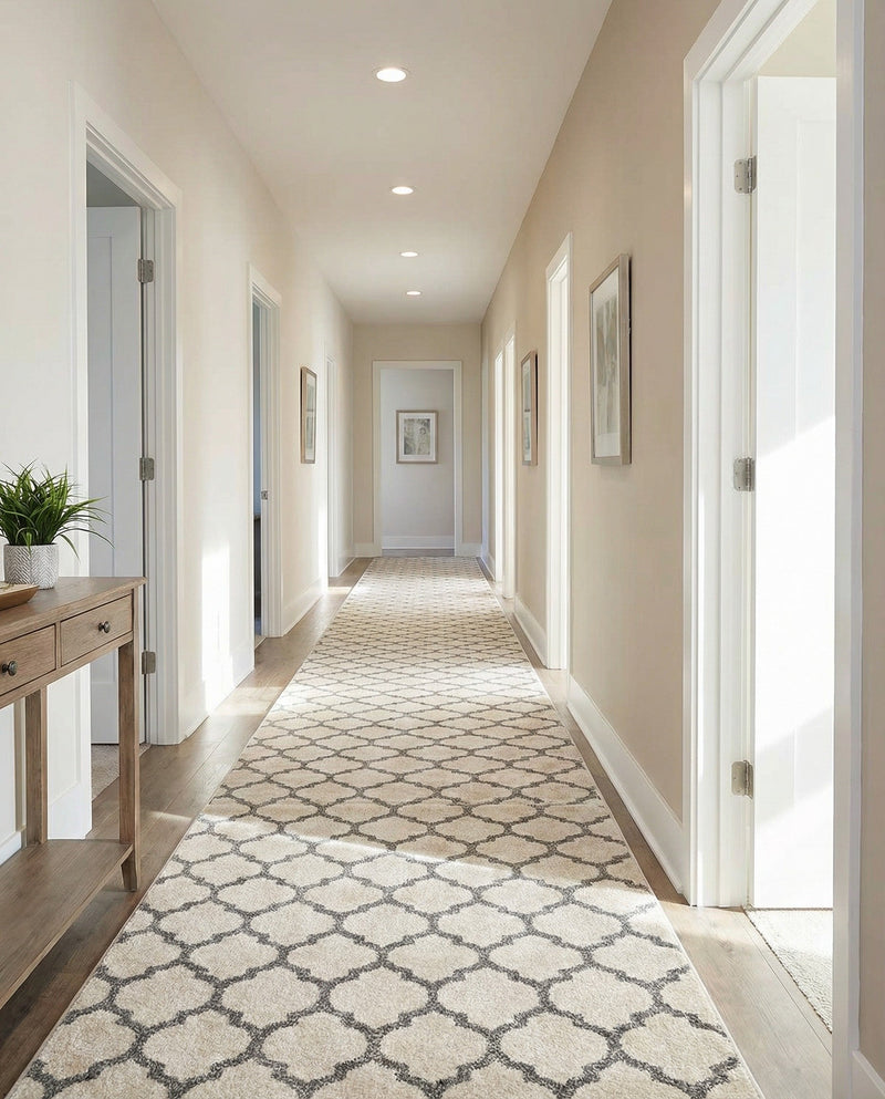 Lattice Gardens Collection Area Rug -  Bloomfield (Beige and Gray) Runner Beige and Gray  lifestyle 63