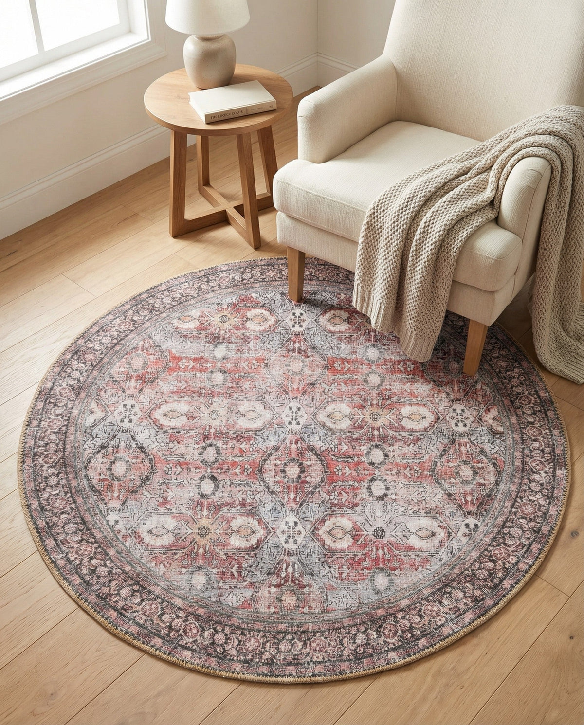 Heritage Elegance Collection Area Rug -  Hampton Round Antique Red  lifestyle 56