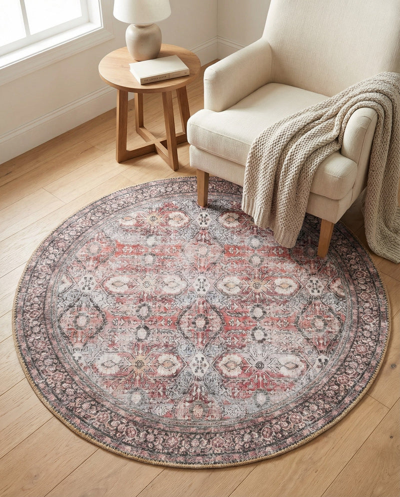 Heritage Elegance Collection Area Rug -  Hampton Round Antique Red  lifestyle 56