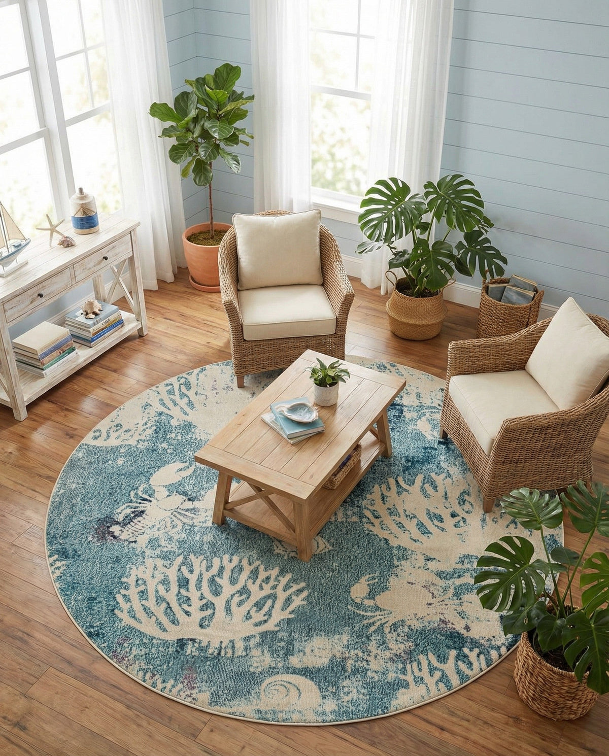 Sorrento Shores Collection Area Rug -  Vico Round Light Blue  lifestyle 108