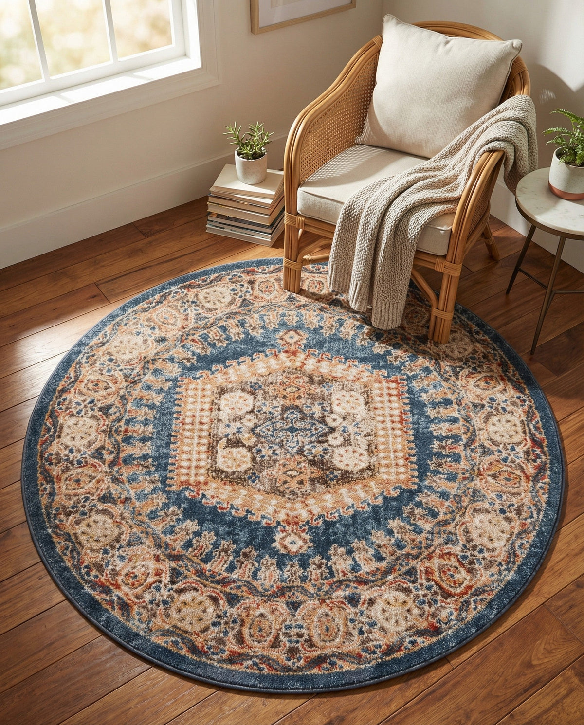 Eden Oasis Collection Area Rug -  Refuge (Blue) Round Blue  lifestyle 83