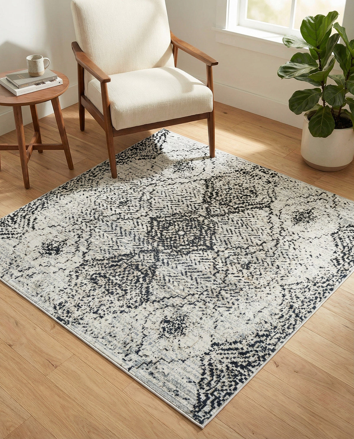 Aegean Elegance Washables Collection Area Rug -  Naxos Square Black and White  lifestyle 132