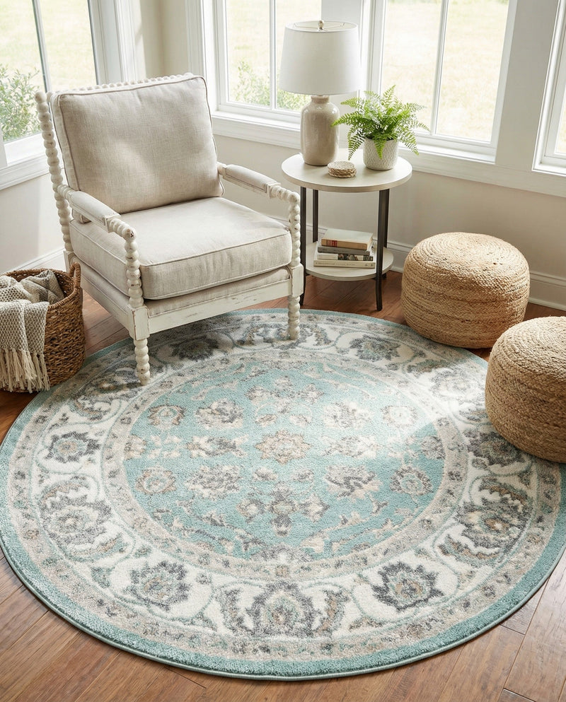 Adriana Terrace Collection Area Rug -  Positano (Aqua) Round Aqua  lifestyle 55