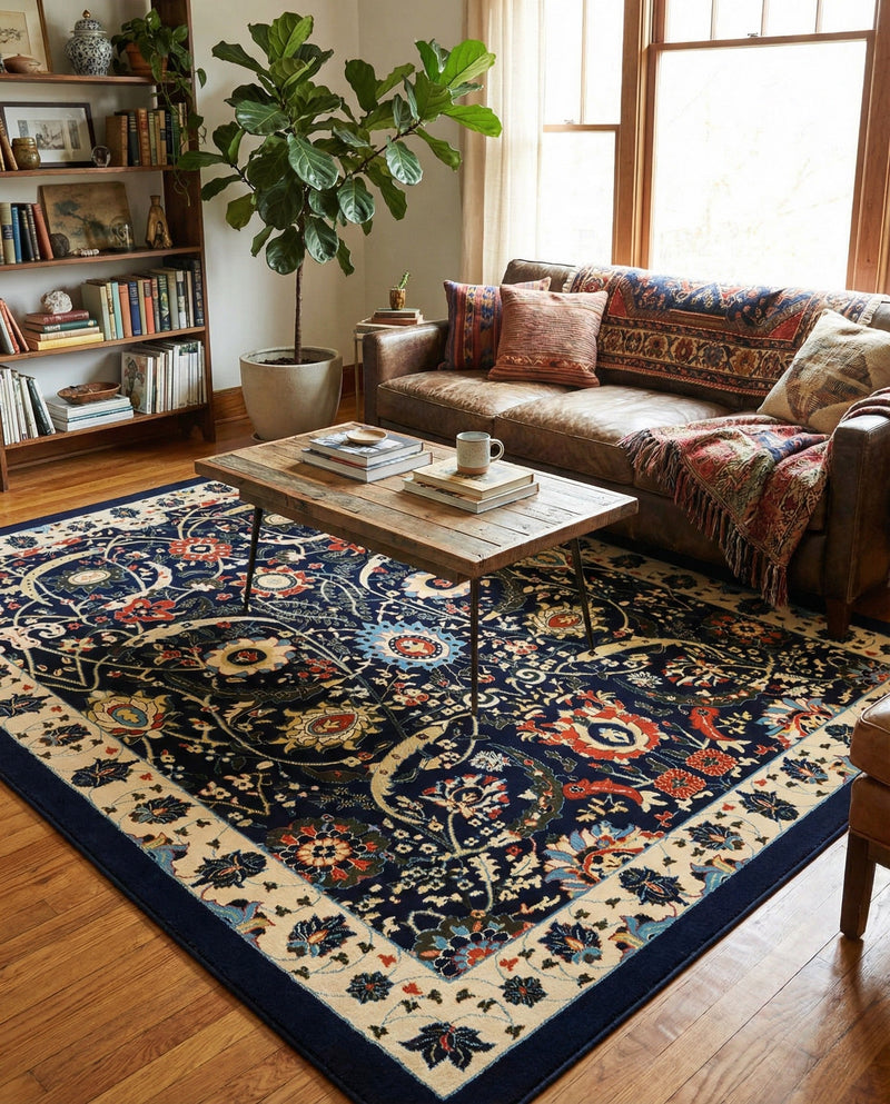Tabriz Tapestry Collection Area Rug - Sahand (Navy Blue) Rectangle Navy Blue  lifestyle 14