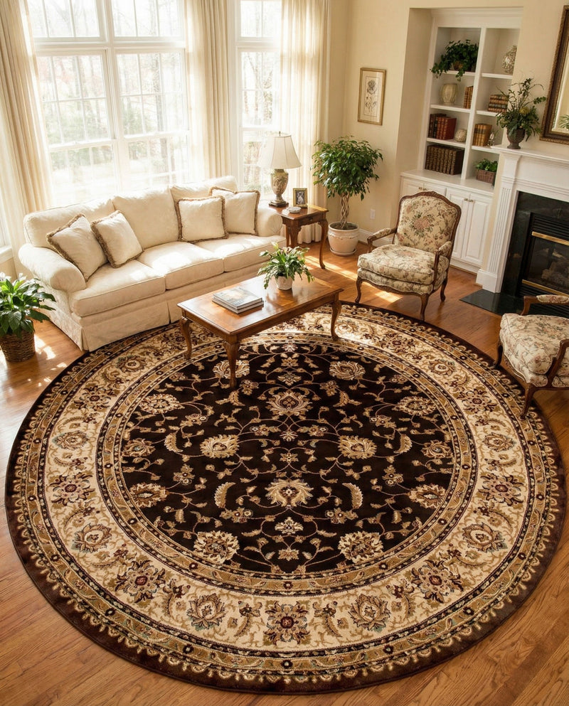Jaipur Elegance Collection Area Rug -  Nahargarh (Brown) Round Brown  lifestyle 34