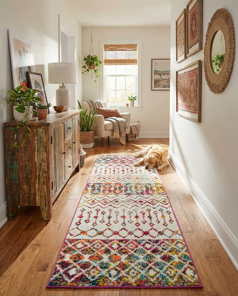 Mediterranean Lattice Collection Area Rug -  Casablanca (Ivory Multi) Runner Ivory Multi  lifestyle 73
