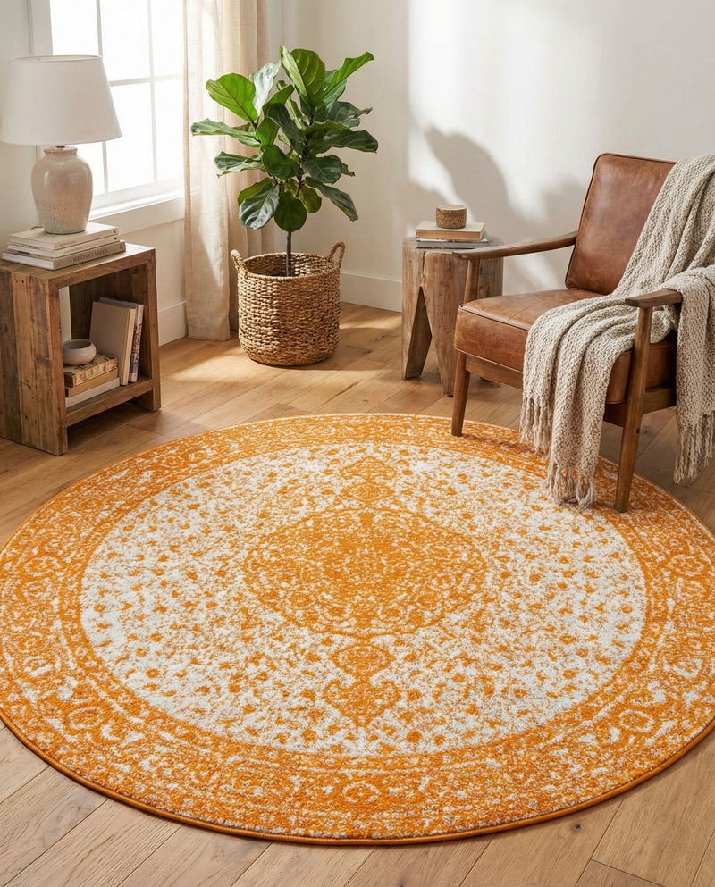 Dover Terrace Collection Area Rug - Marina (Orange) Round Orange  lifestyle 36