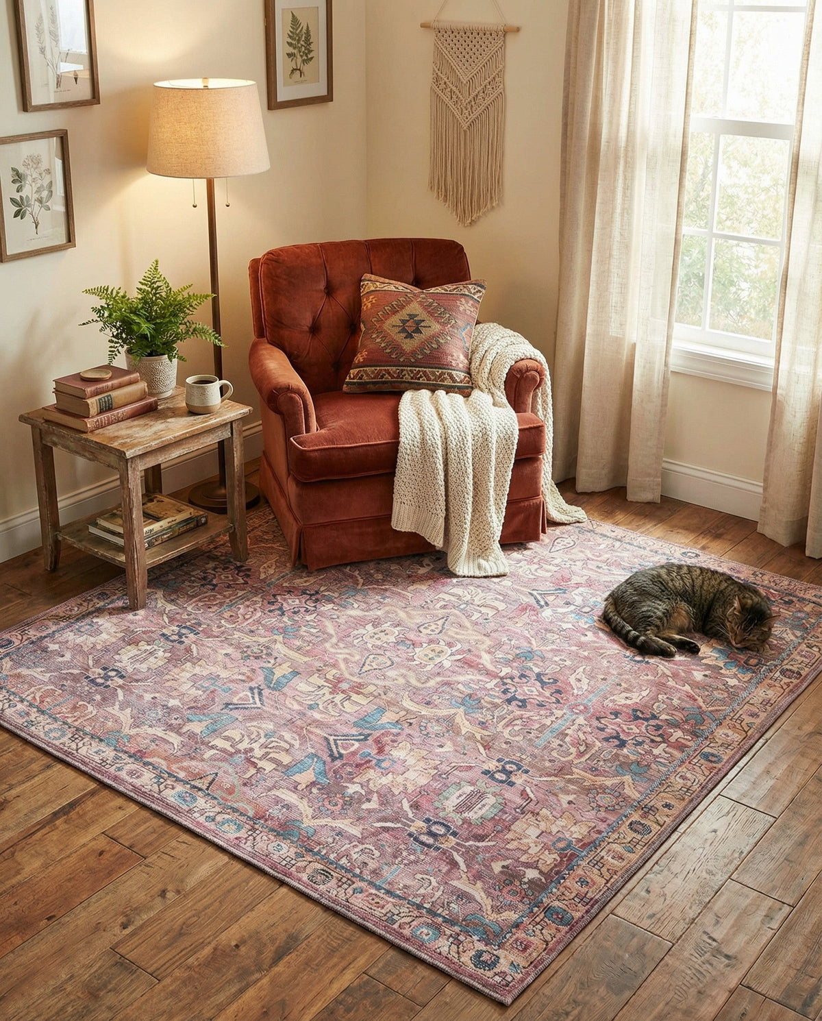Vintage Memories Collection Area Rug -  Memories Square Pink  lifestyle 104
